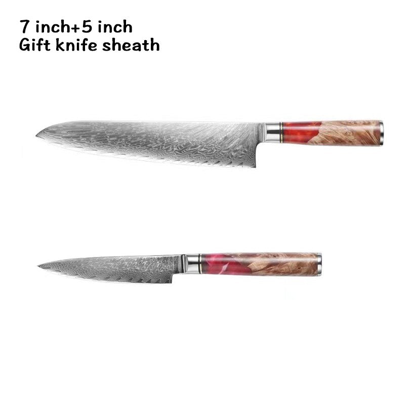 XUANFENG set of vg10 steel kitchen knife brocade machete chef knife bread knife blue resin and color wooden handle kitchen tools eprolo