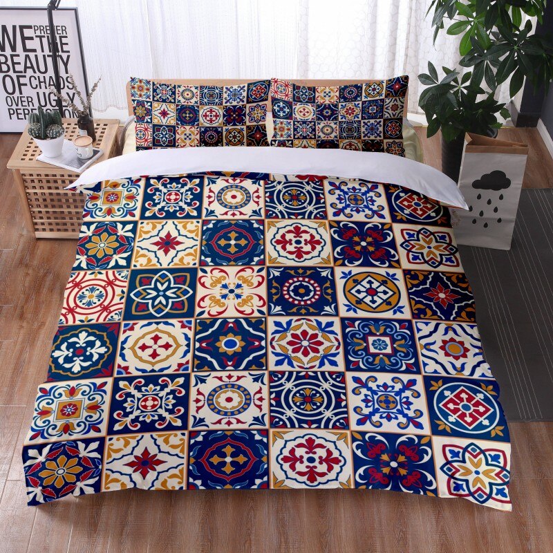 Fashionable 3 Pieces Bohemian Style Bedding Set Large Mandala Feather Printed Duvet Cover With Pillowcase Not Included Sheets eprolo