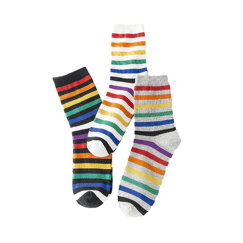 Rainbow Striped Harajuku Socks - Fun Cotton Short Socks for Women