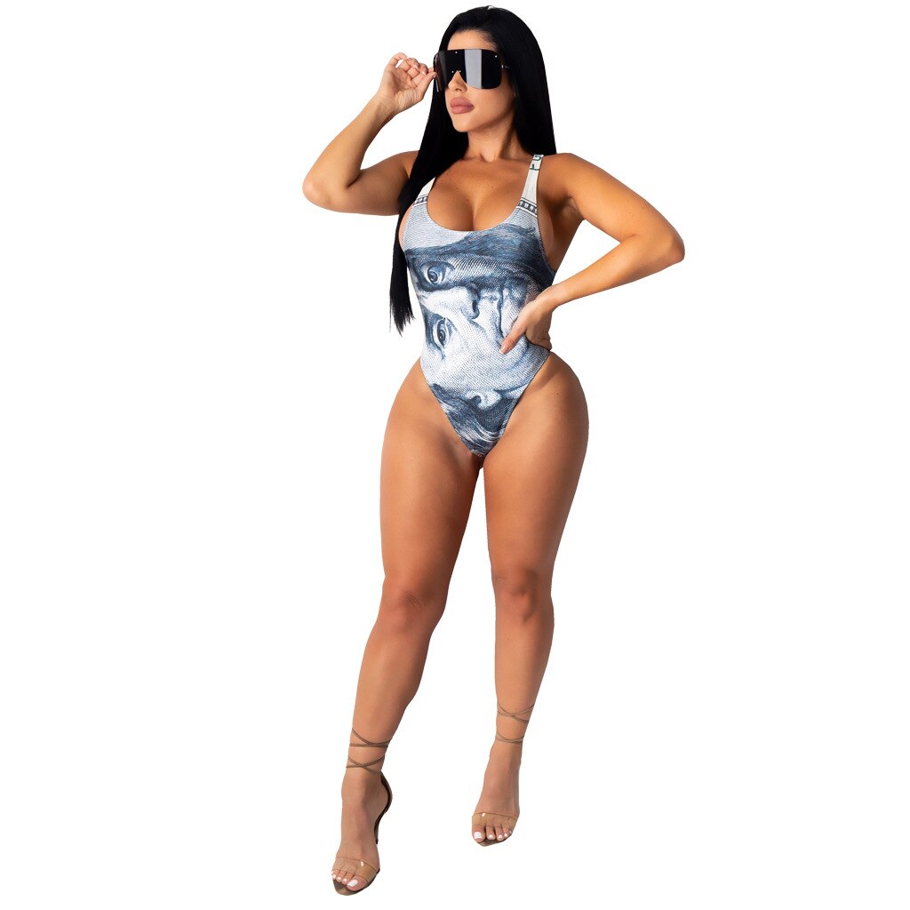 Joskaa Money Print Beach Wear Swimming Suit for Women Summer Two Piece Set Bathing Suit Sexy Swimwear with Cover Up Set