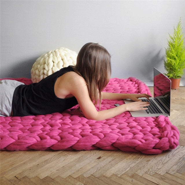 Sofa Cover Chunky Knitted Blankets Handmade Bedspreads Super Thick Yarn Merino Wool Soft Blanket Warm Winter Throw Blanket eprolo