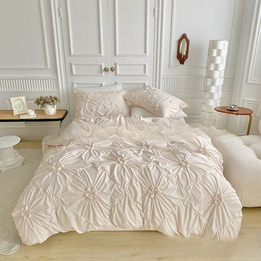 Bedding, Amazon duvet cover, pillowcase, solid color, 3D 3D 3D distressed button flower 3-piece set, no bed sheets eprolo