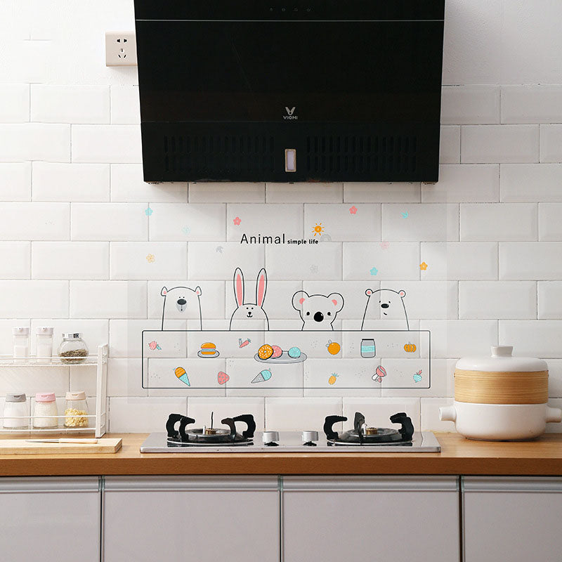 Kitchen High Temperature Waterproof And Oil-Proof Stickers Moisture-Proof Aluminum Foil Transparent Cartoon Stickers Anti-Stain Stove Self-Adhesive Wallpaper