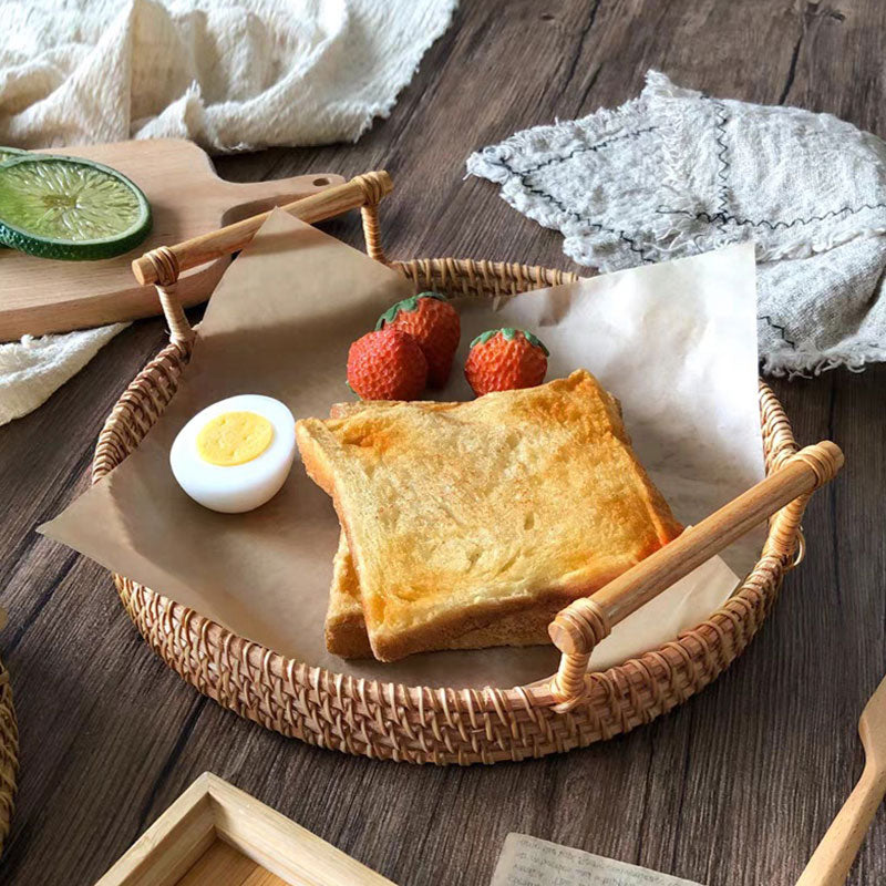 Vietnam Rattan Tray Bamboo Woven Fruit Tray Japanese Breakfast Bun Basket Snacks Bread Snacks Woven Basket Fruit Basket eprolo