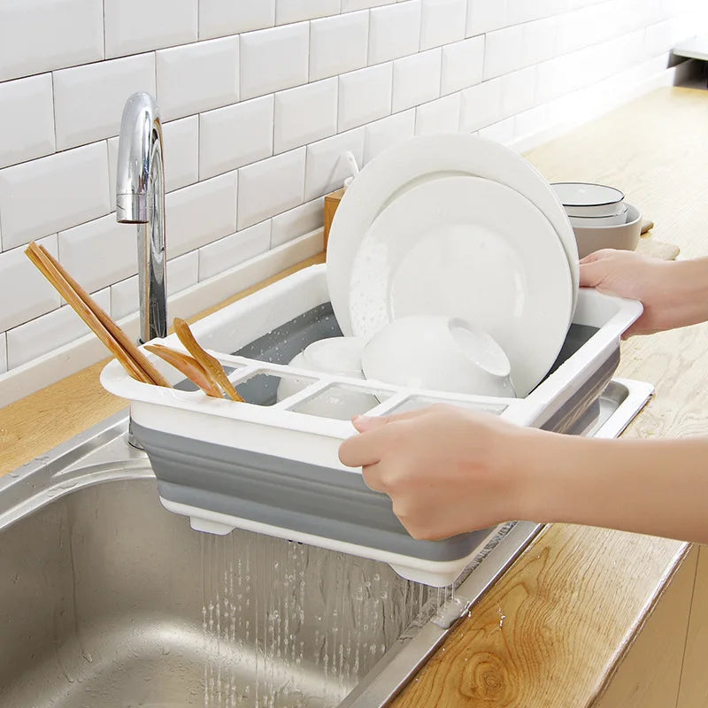 Foldable Dish Rack Kitchen Storage Water Leakage Plastic Tableware Bowl Dinnerware Drain Bowl Tray Home Drying Rack Washable eprolo