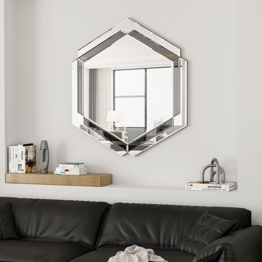 28 x 31.5 inches Wall-Mounted Silver Decorative Round Wall Mirror for Home, Living Room, Bedroom, Entryway eprolo
