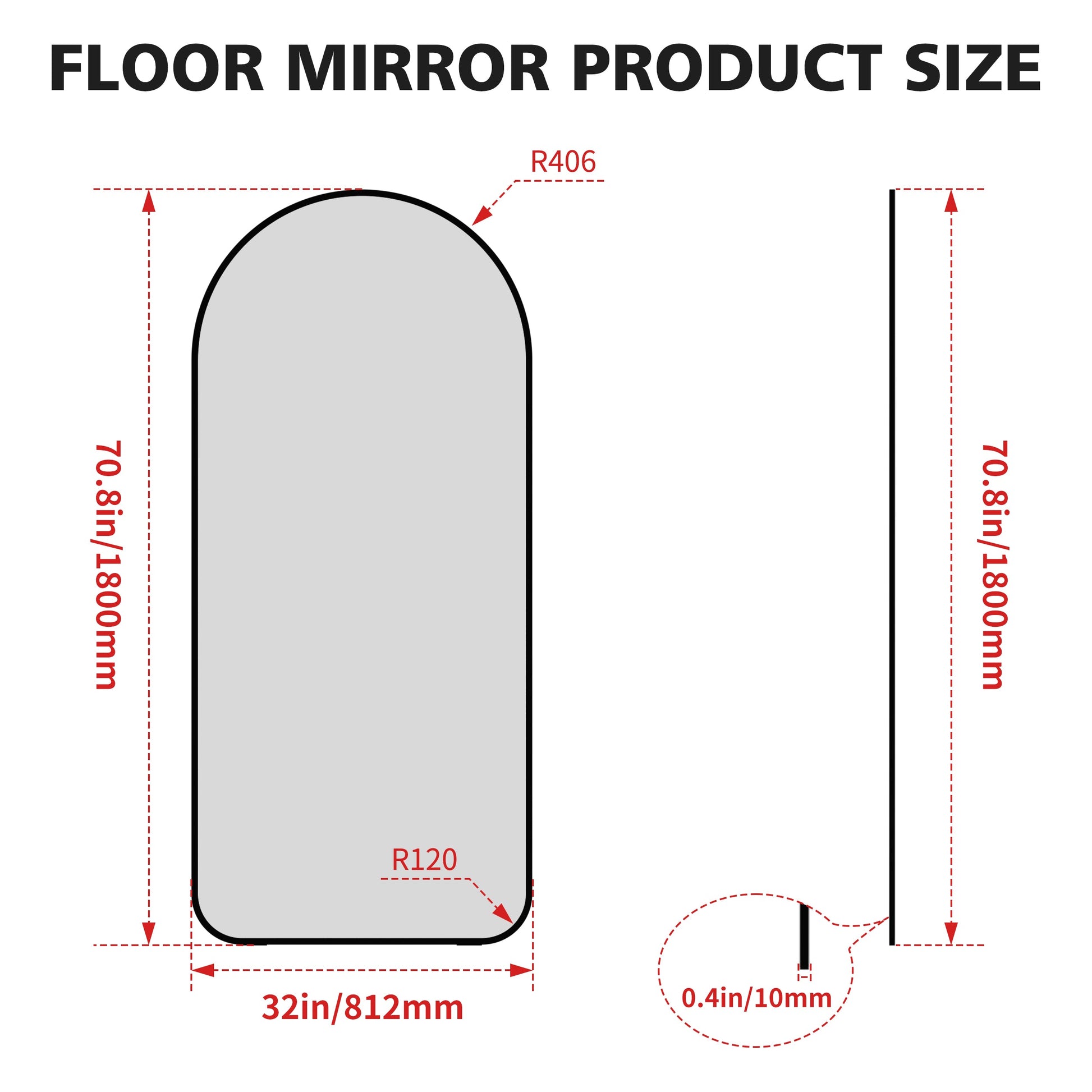 71"×32" Big Full Body Mirror for Bedroom Oversized Floor Mirror Large Standing Mirror Living Room Dressing Mirror Leaning Agains eprolo