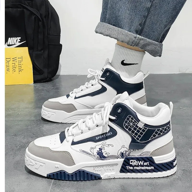 Height increasing white board shoes casual sports high top shoes - Shello's Creative Boutique