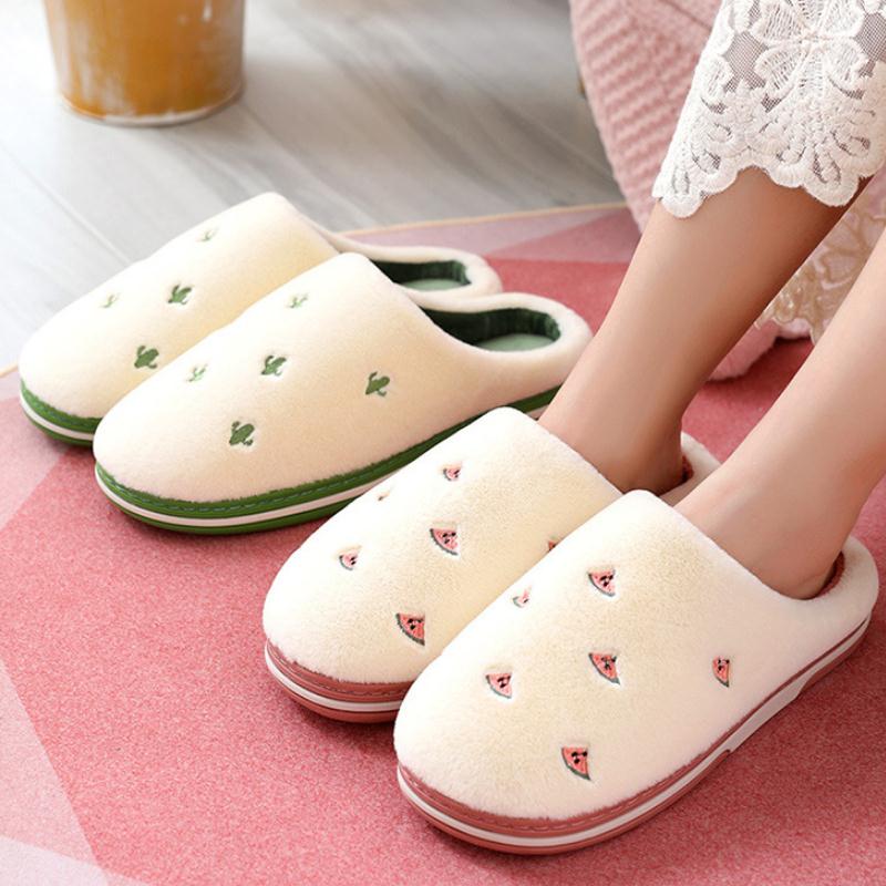 Fashion Fruit Indoor Slippers Women Warm Plush Home Slipper Anti-slip Soft Lovers Winter Shoes Banana Cherry Ladies Slides SH450 eprolo