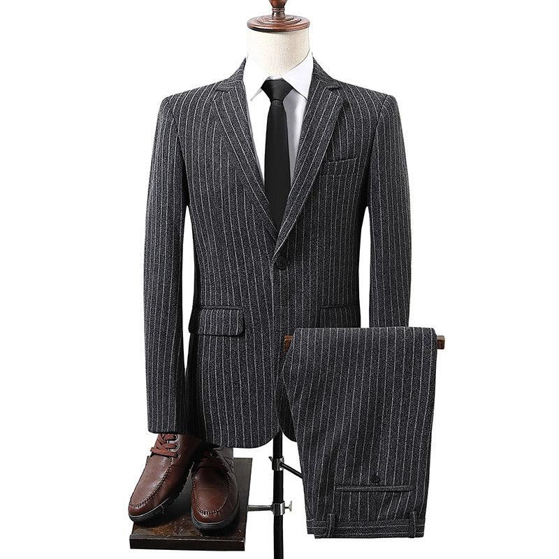 Winter NAYIJI wholesale price new men's suit set Korean casual two-piece striped men's blazer - Shello's Creative Boutique