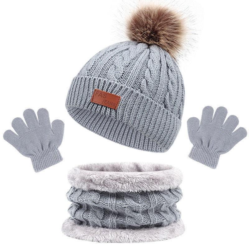 Children's hats, scarves, gloves, three piece set, autumn and winter new single ball baby hats eprolo