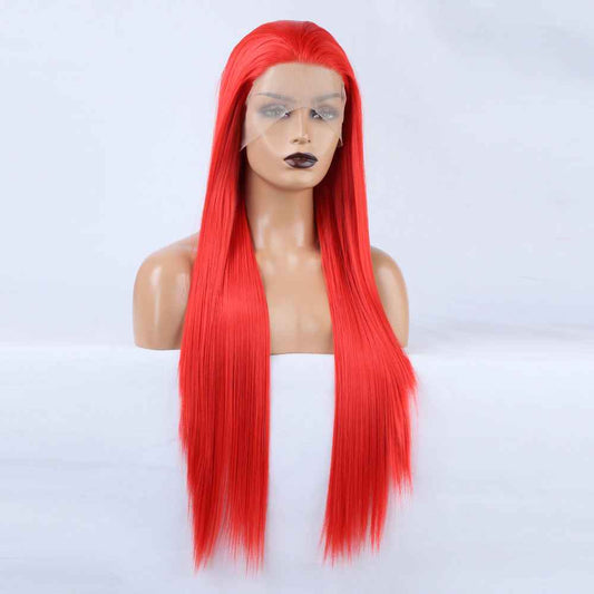 Ladies Red Wig Front Lace Large Lace Ladies Chemical Fiber Wig Headgear Lace wigs Long Straight Hair