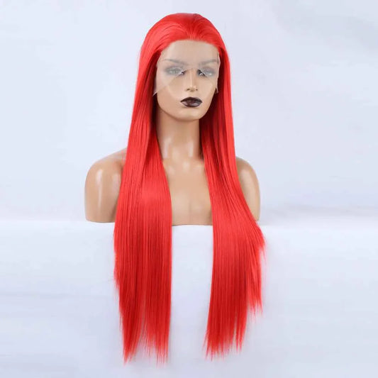 Red Long Straight Lace Front Wig - Large Lace Synthetic - Shello's Creative Boutique