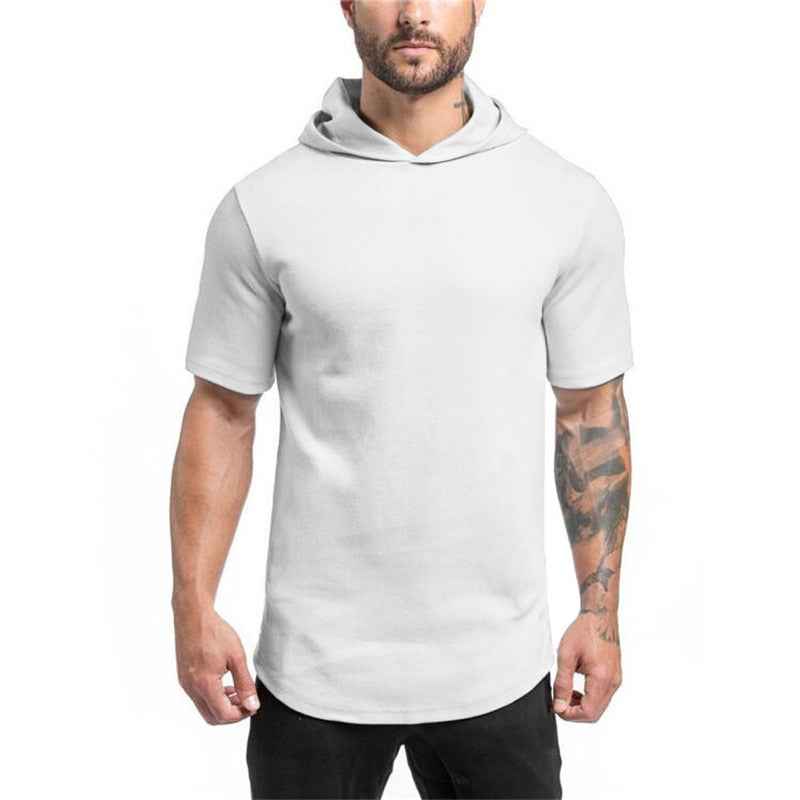 Men’s Bodybuilding Hooded Short Sleeve Sweatshirt