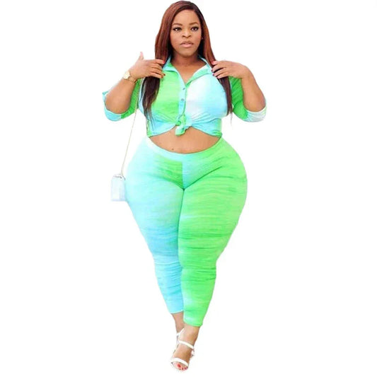 5XL Two Piece Outfits for Women Top and Pants Sets Streetwear Plus Size Tracksuit Leggings Sweatsuit - Shello's Creative Boutique