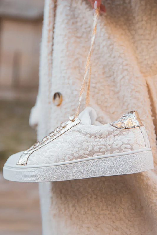 White Leopard Print Sneakers - Lace-Up Animal Print Trainers - Shello's Creative Boutique