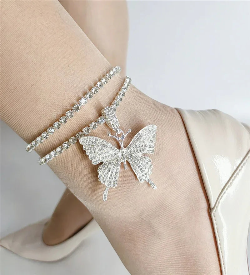 Diamond Butterfly Pendant Double Anklet - Shello's Creative Boutique