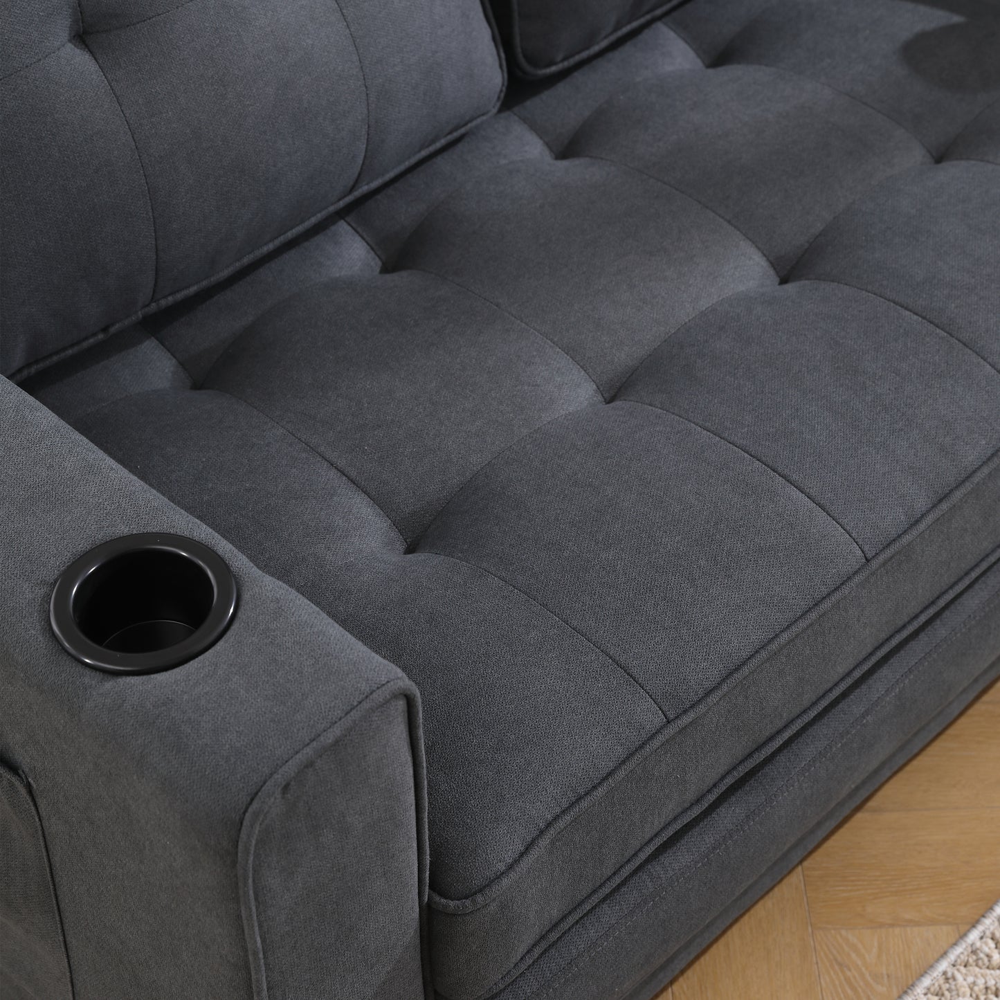 Three in one soft cushion cushion cushion sofa, folding mattress sofa bed, with side pockets and cup holder, dark gray eprolo