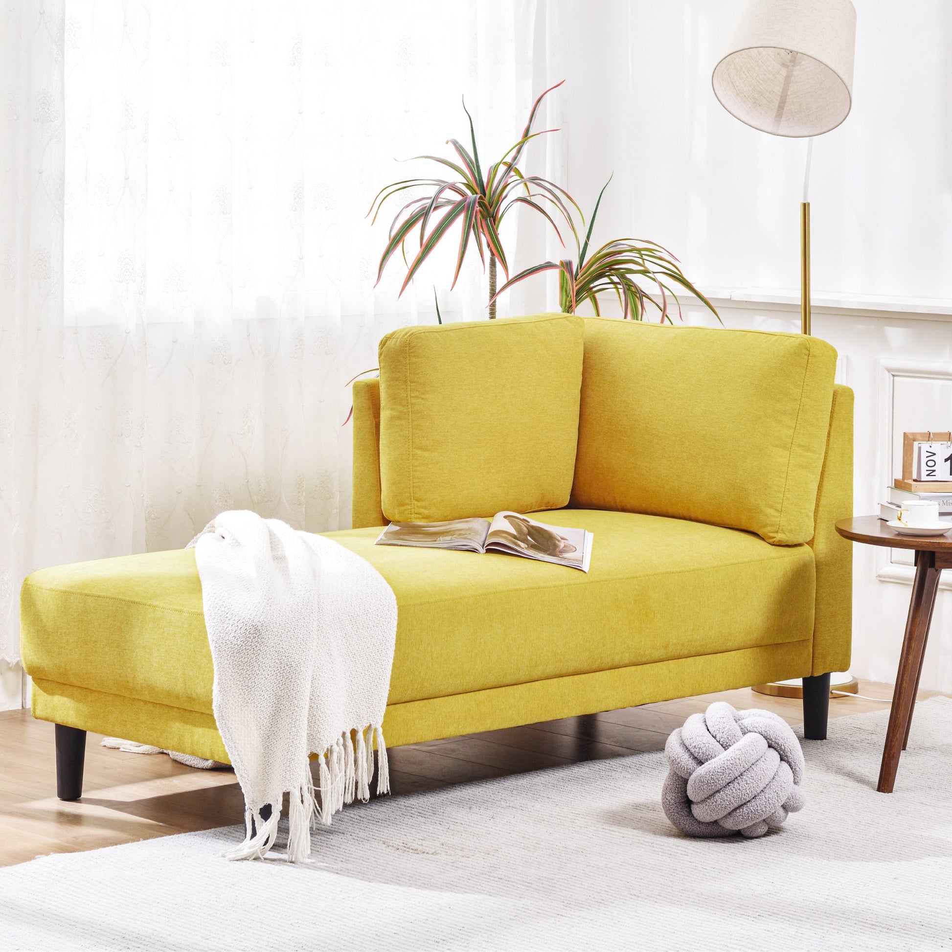 65" Mid-Century Modern Fabric Corner Lounge Chair Upholstered Indoor Chaise Lounge for Bedroom eprolo