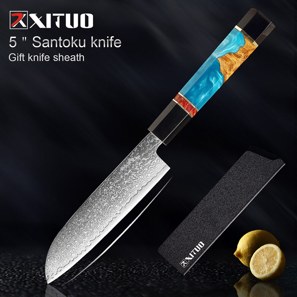 XITUO Damascus Stainless Steel Kitchen Knives Set High Quality Chef Knife Cleaver Paring Knife Stable wood&resin&horn Handle eprolo