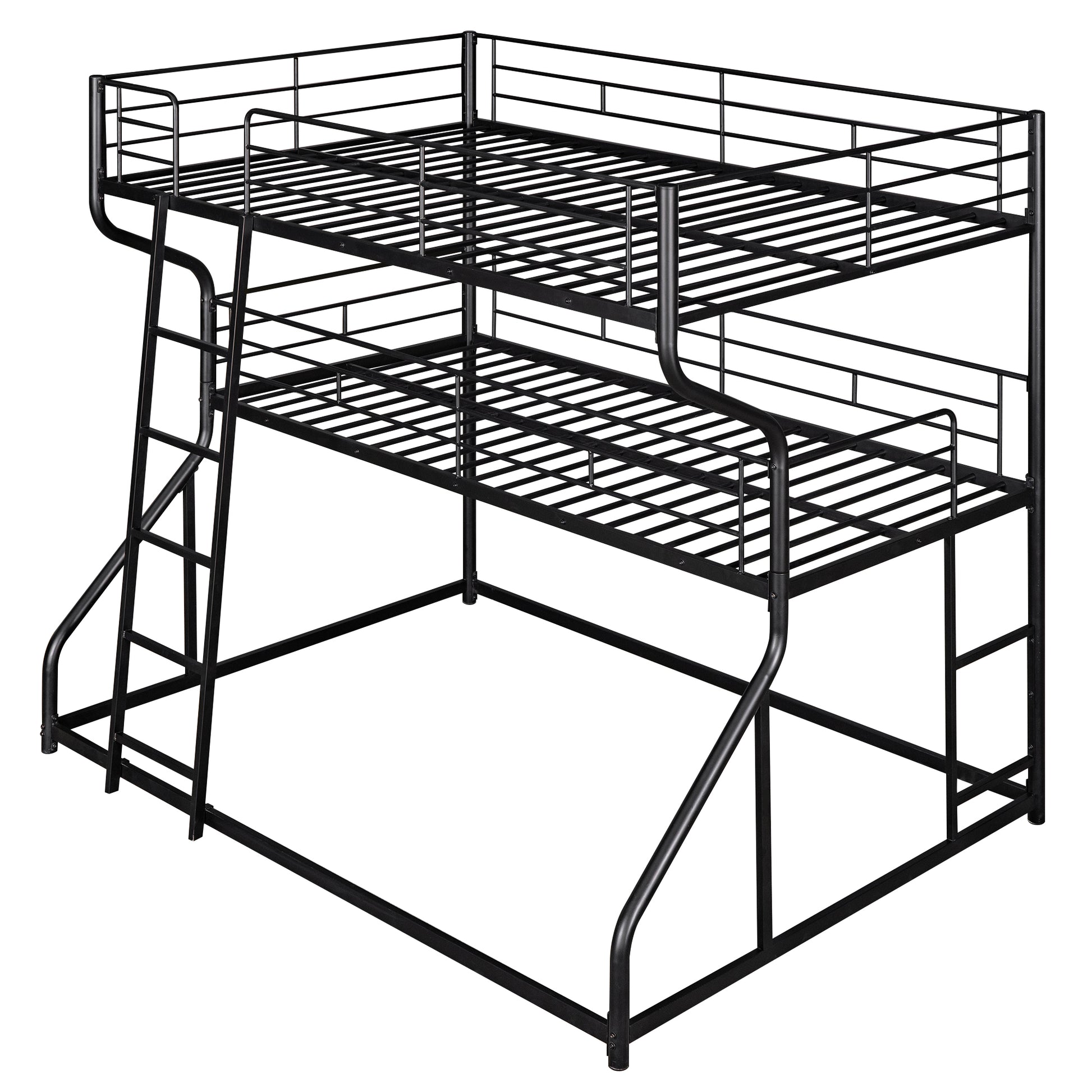 Full XL over Twin XL over Queen Size Triple Bunk Bed with Long and Short Ladder,Black eprolo