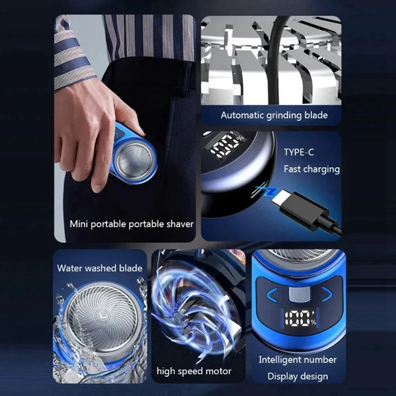 Portable Electric Shaver Pocket Shaving For Men Mini Beard Shaver LCD Power Display Rechargeable Travel Home Shaver Easy Install eprolo