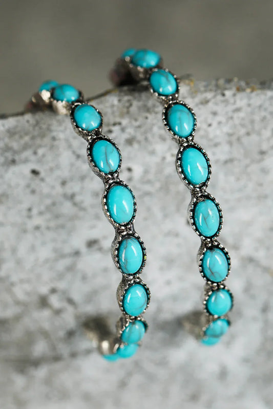 Sky Blue Turquoise C-Shaped Hoop Earrings - Bold Statement Jewelry - Shello's Creative Boutique