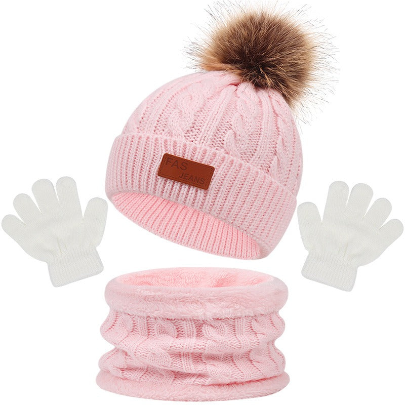 Children's hats, scarves, gloves, three piece set, autumn and winter new single ball baby hats eprolo