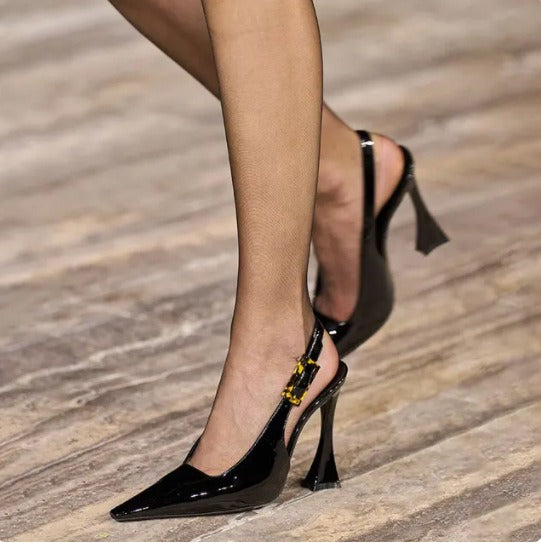 High Heel Lacquer Leather Mid Mouth Back Empty Single Shoes Pointed and Sexy Large Size Shoes for Women