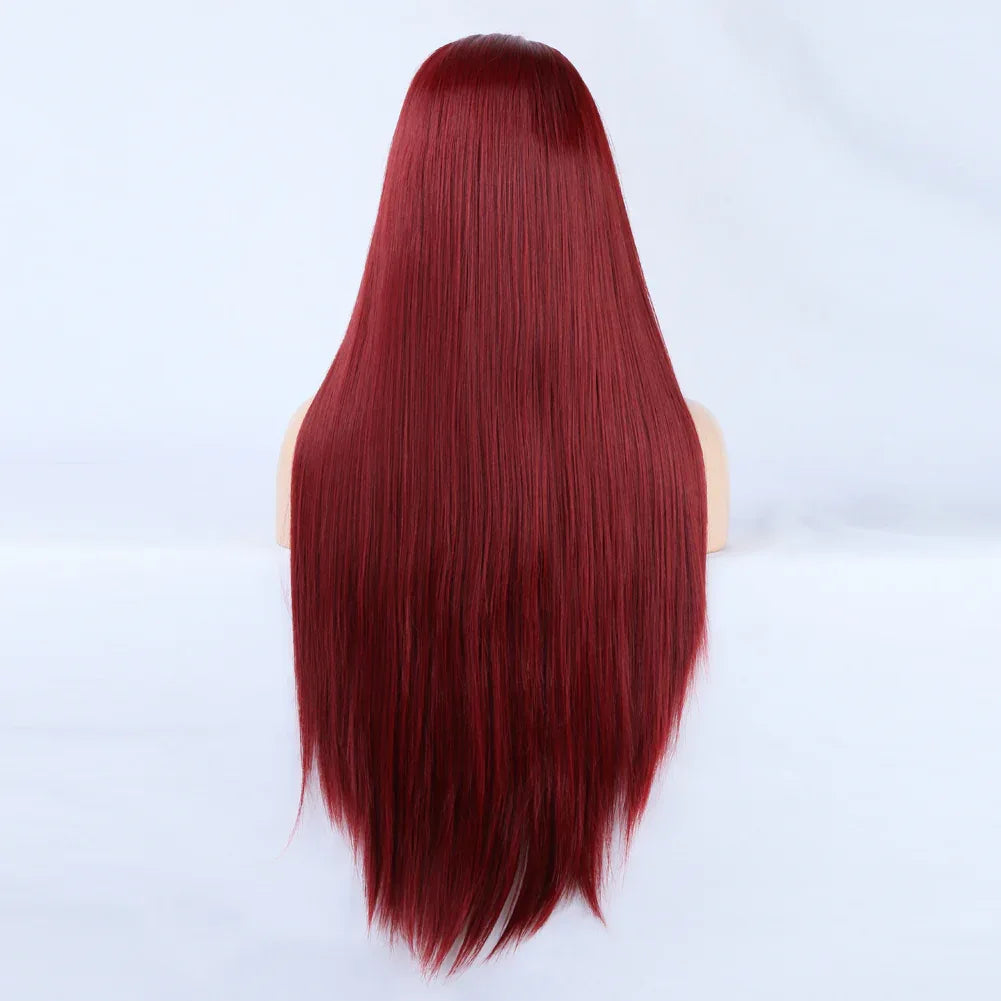 13x2.5 Wine Red Lace Front Wig - Natural Hairline Synthetic - Shello's Creative Boutique