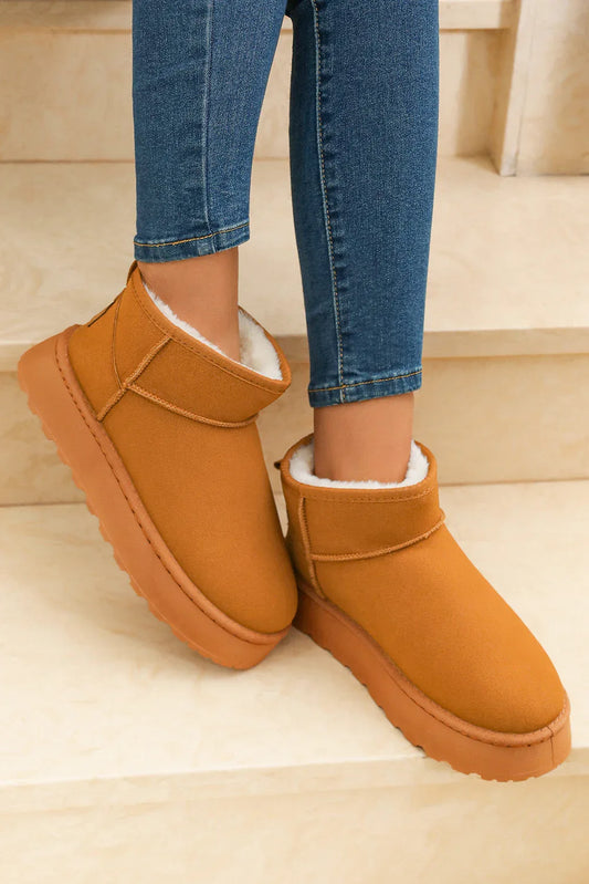 Chestnut Faux Fur Lined Suede Ankle Snow Boots - Shello's Creative Boutique