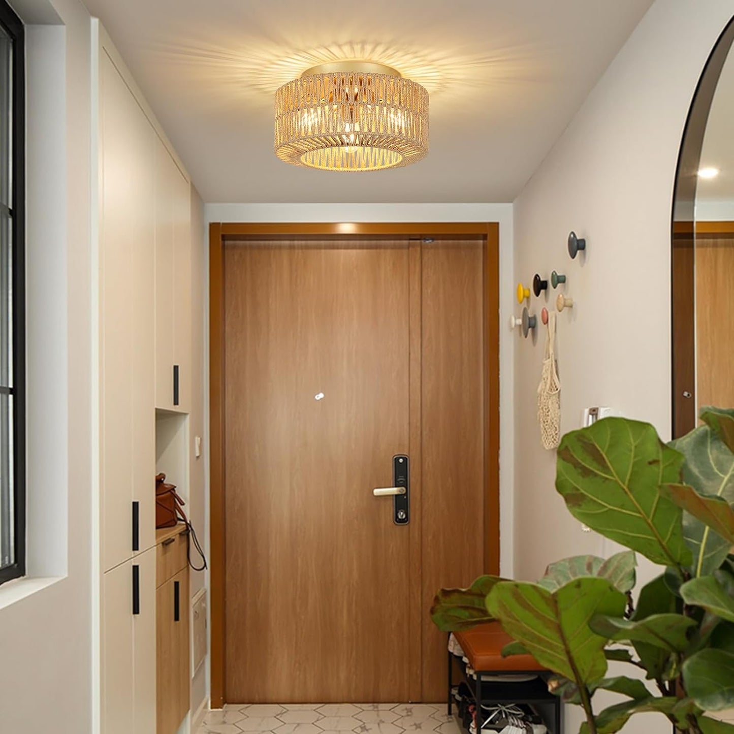 Boho Light Fixtures Ceiling Mount 3-Light Farmhouse Rattan Ceiling Light Fixture Flush Mount Ceiling Light with Hand-Woven Shade eprolo