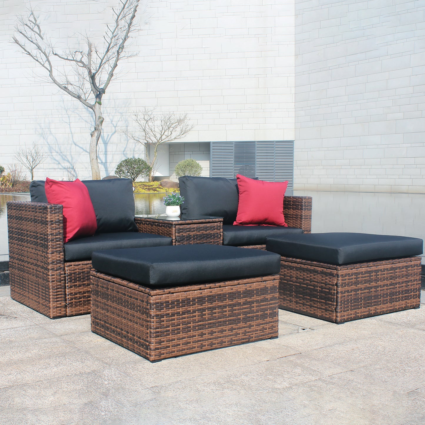 Luxury 5-Piece Outdoor Patio Furniture Set - Premium Wicker Sectional Sofa