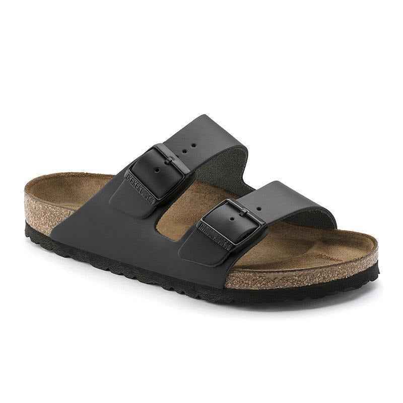 Unisex Wooden Sole Slippers with Frosted Leather Double Breasted Buttons