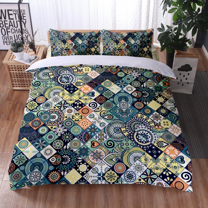 Fashionable 3 Pieces Bohemian Style Bedding Set Large Mandala Feather Printed Duvet Cover With Pillowcase Not Included Sheets eprolo