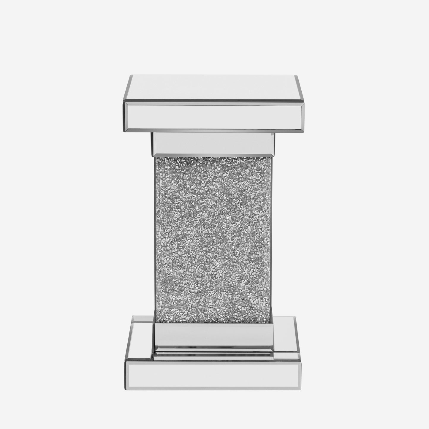 U-Can 11.8-inch silver square mirror coffee table with LED lights, modern diamond edge table, no assembly required eprolo