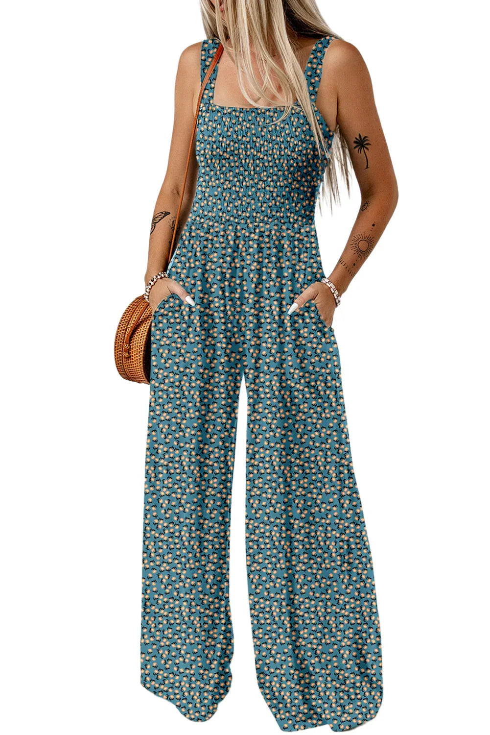 Purple Floral Jumpsuit - Square Neck High Waist Sleeveless - Shello's Creative Boutique