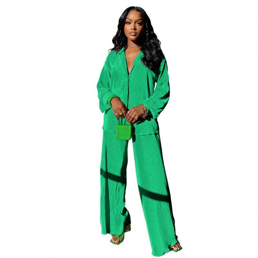 Women's Sets Long Sleeve Shirt Tops Wide Leg Pants Elegant Tracksuit Two Piece Set eprolo