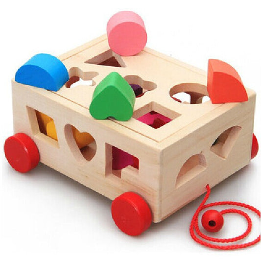 Pulling a 15 hole car intelligence box for children aged 0-3, shape matching of educational toys, baby color recognition building blocks eprolo