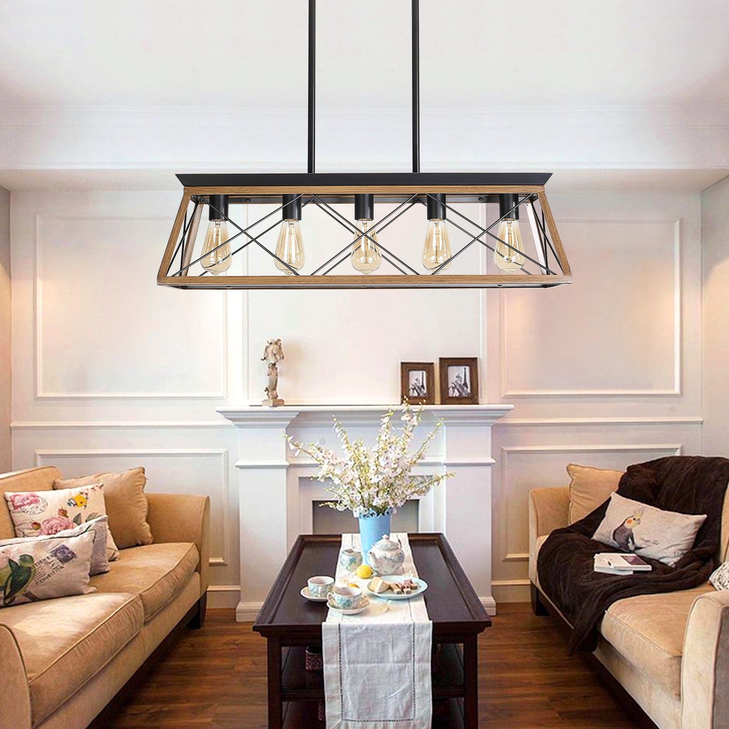 Farmhouse Chandeliers With 5 Bulbs For Dining Room Walnut eprolo