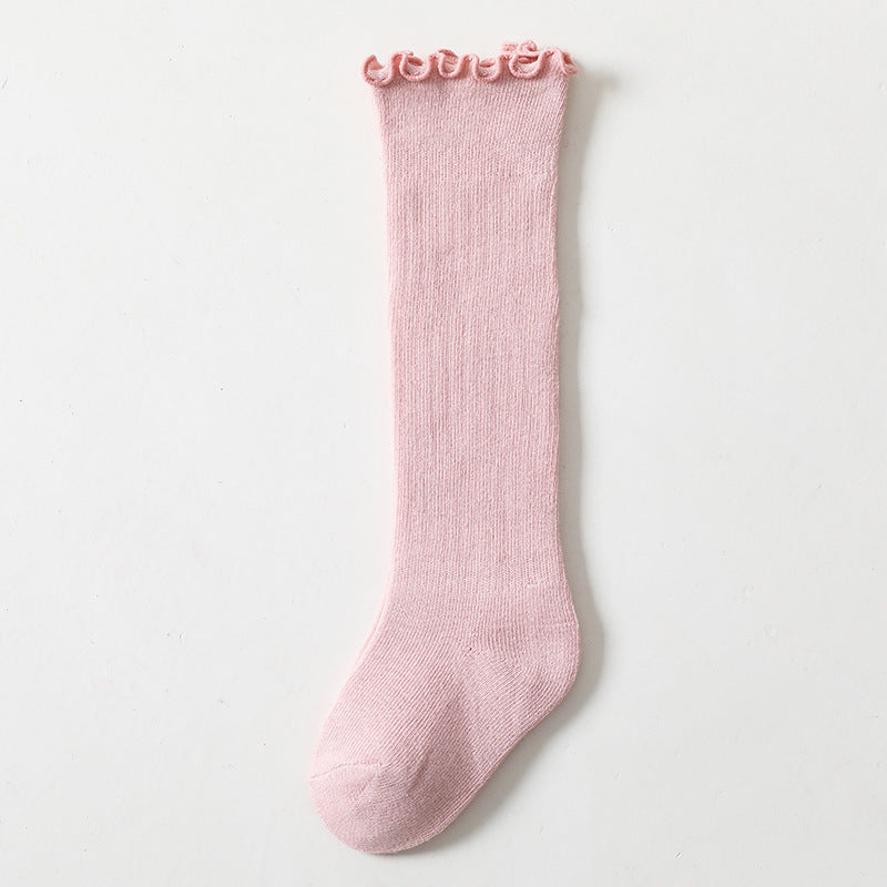 Spring And Summer Children's Socks In The Tube Loose Mouth Fungus Edge Combed Cotton Girls Baby Socks Long Tube Over The Knee Baby Socks eprolo