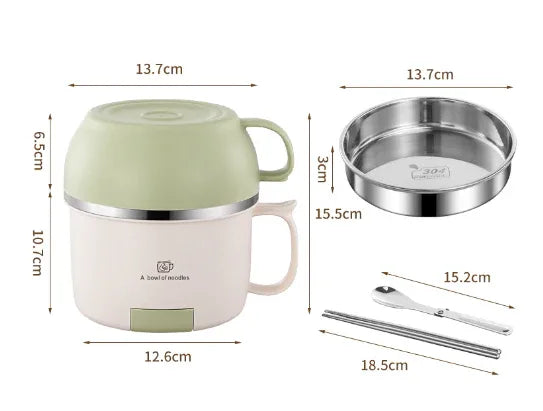 Anti-scalding 304 stainless steel lunch box instant noodle bowl with lid and handle lunch box - Shello's Creative Boutique