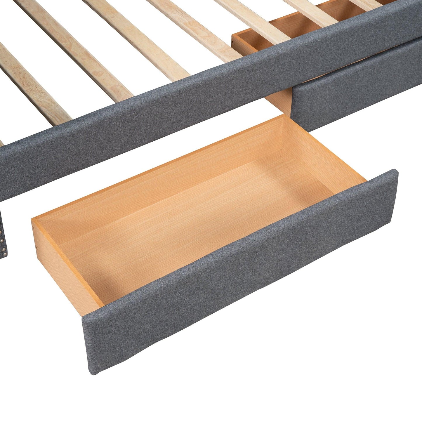 Upholstered Twin Size daybed with Two Drawers Wood Slat Support Gray - Shello's Creative Boutique