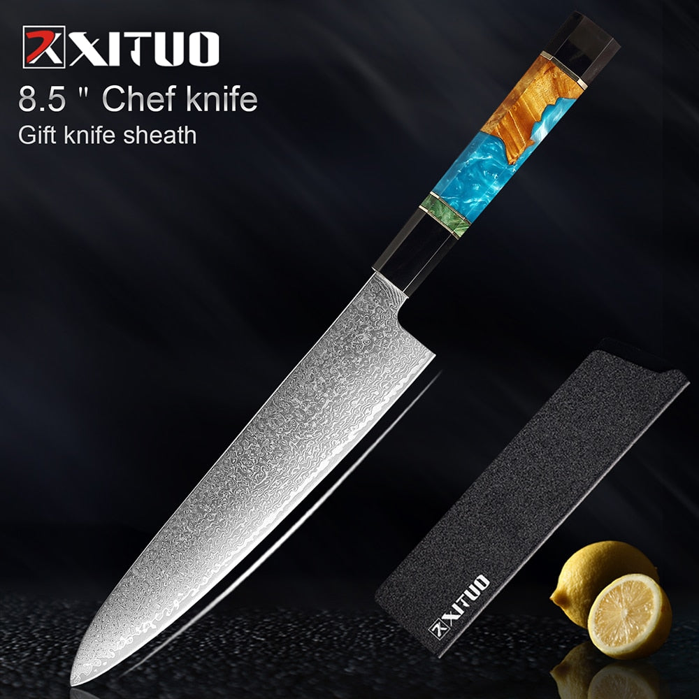 XITUO Damascus Stainless Steel Kitchen Knives Set High Quality Chef Knife Cleaver Paring Knife Stable wood&resin&horn Handle eprolo