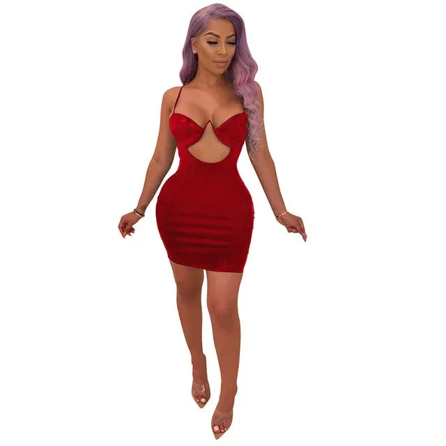 Women Sexy PU Leather Dress Hollow Out Strapless Spaghetti Straps Bodycon Mini Night Club Party Dress - Shello's Creative Boutique