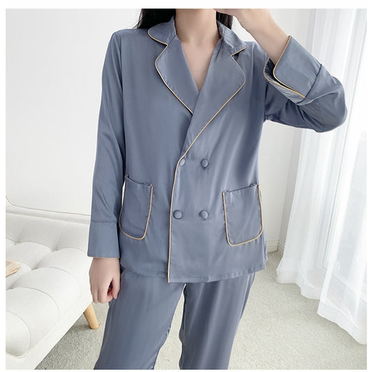 2 Pieces Faux Silk Satin Pajamas Set Autumn Women Sleepwear eprolo