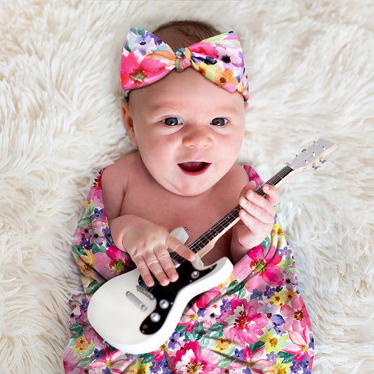 Newborn Photography Wrap Bow Hair Band Wrap Towel Set Baby Flower Blanket 2 Piece Set eprolo