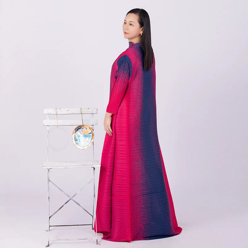 Spring Multicolor Printing Round Neck Long Sleeve Loose Plus Size Luxury Evening Dresses eprolo
