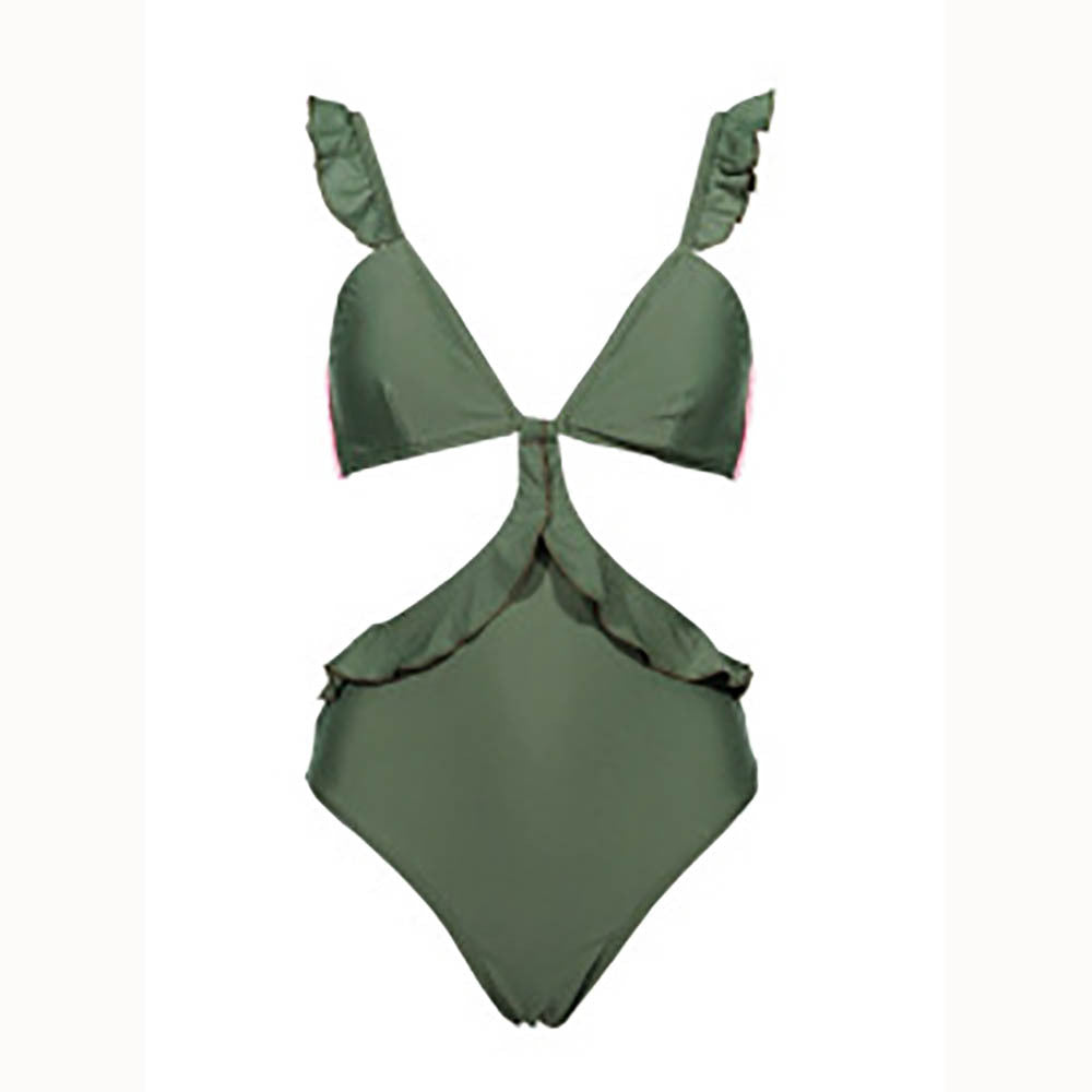 One piece swimsuit women sexy halter strap chest pad no steel support swimsuit ruffle Shello Creative Boutique