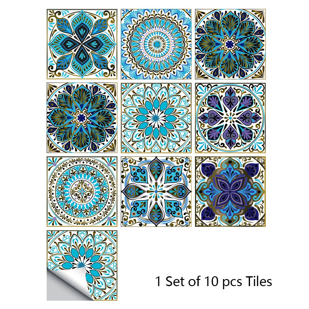 10 Piece Set Of Datura Mosaic Small Flower Imitation Ceramic Tile Sticker For Home Renovation Kitchen And Bathroom Decoration Self-Adhesive Wall Sticker